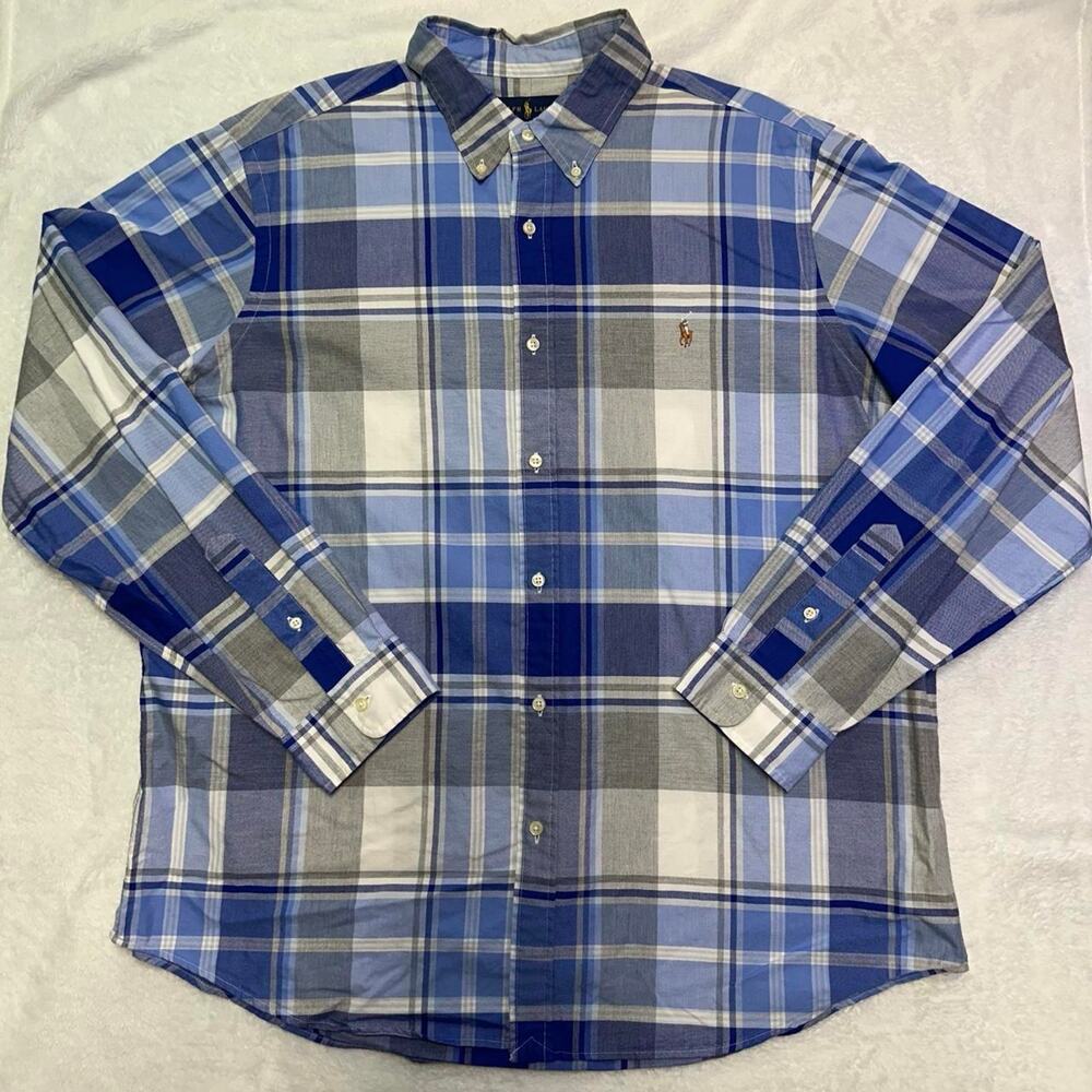 Ralph Lauren Men’s Classic Fit Plaid Oxford Shirt Flesh Pony Button Down XXL